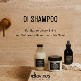 Davines OI shampoo pump and cap detail for easy dispensing