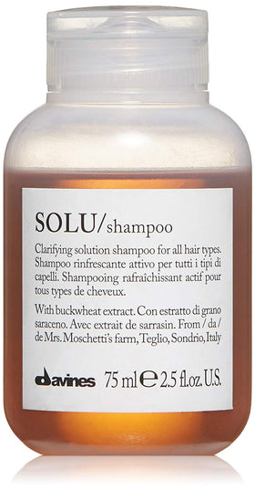 Davines SOLU front packaging shows brand and travel size benefits