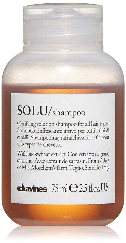 Davines SOLU front packaging shows brand and travel size benefits
