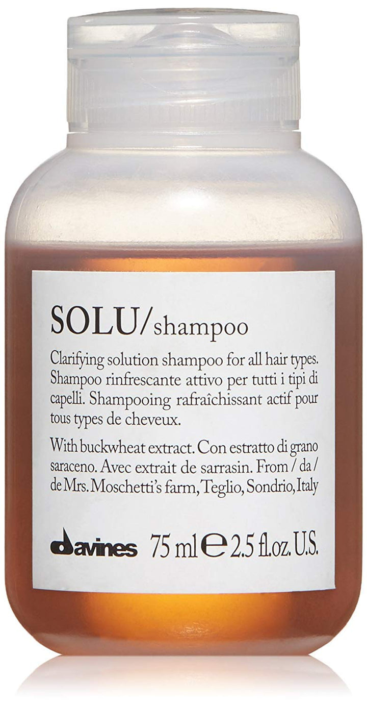 Davines SOLU front packaging shows brand and travel size benefits