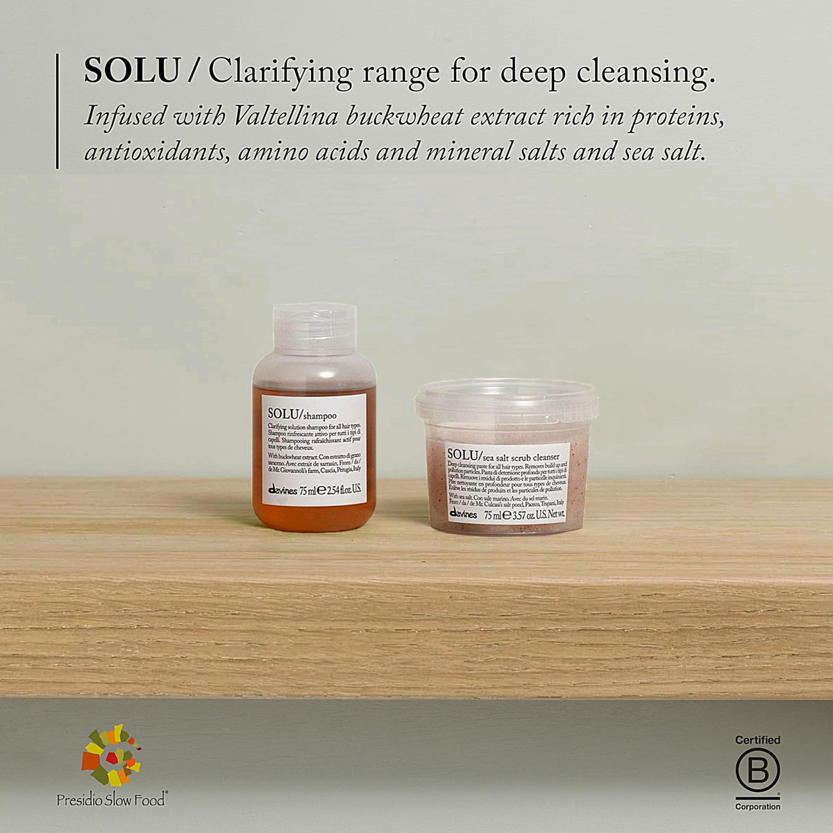Davines SOLU in travel pouch ready for trips and convenience