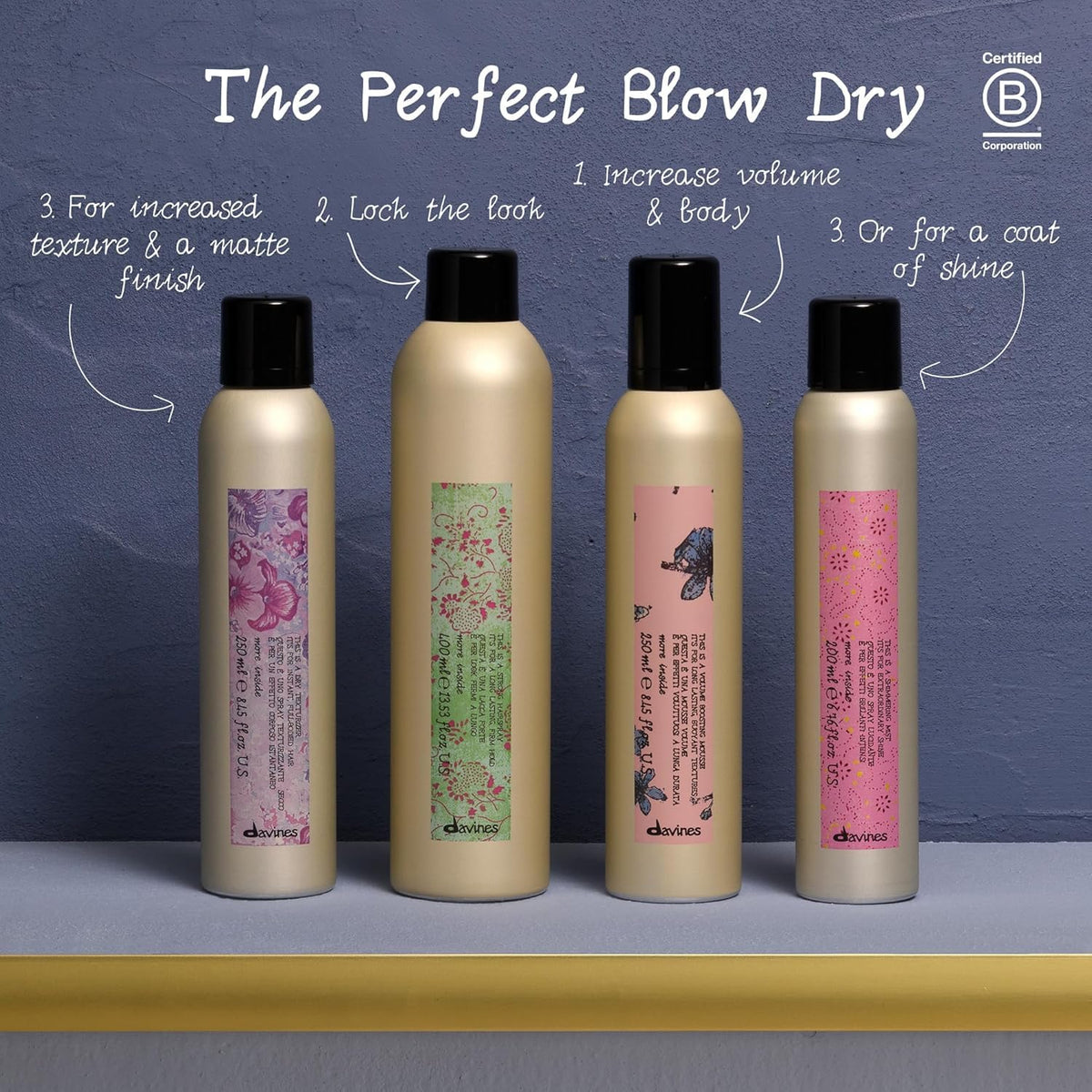Davines can next to hand to show 13.53 fl oz scale and portability