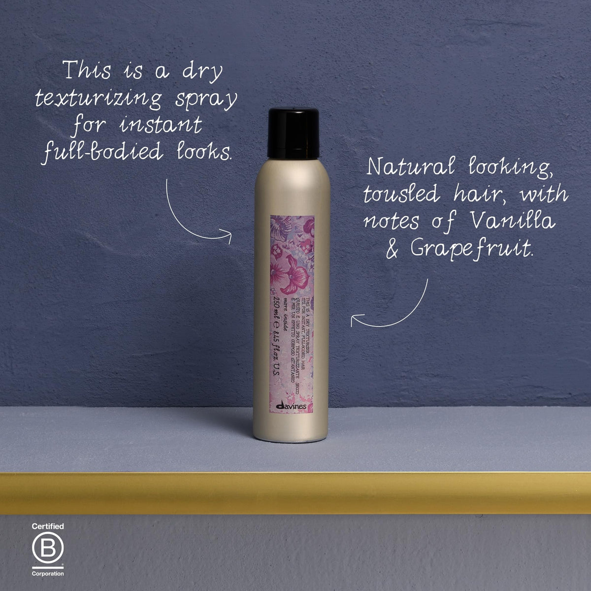 Davines texturizer close-up on strands showing matte finish and separation