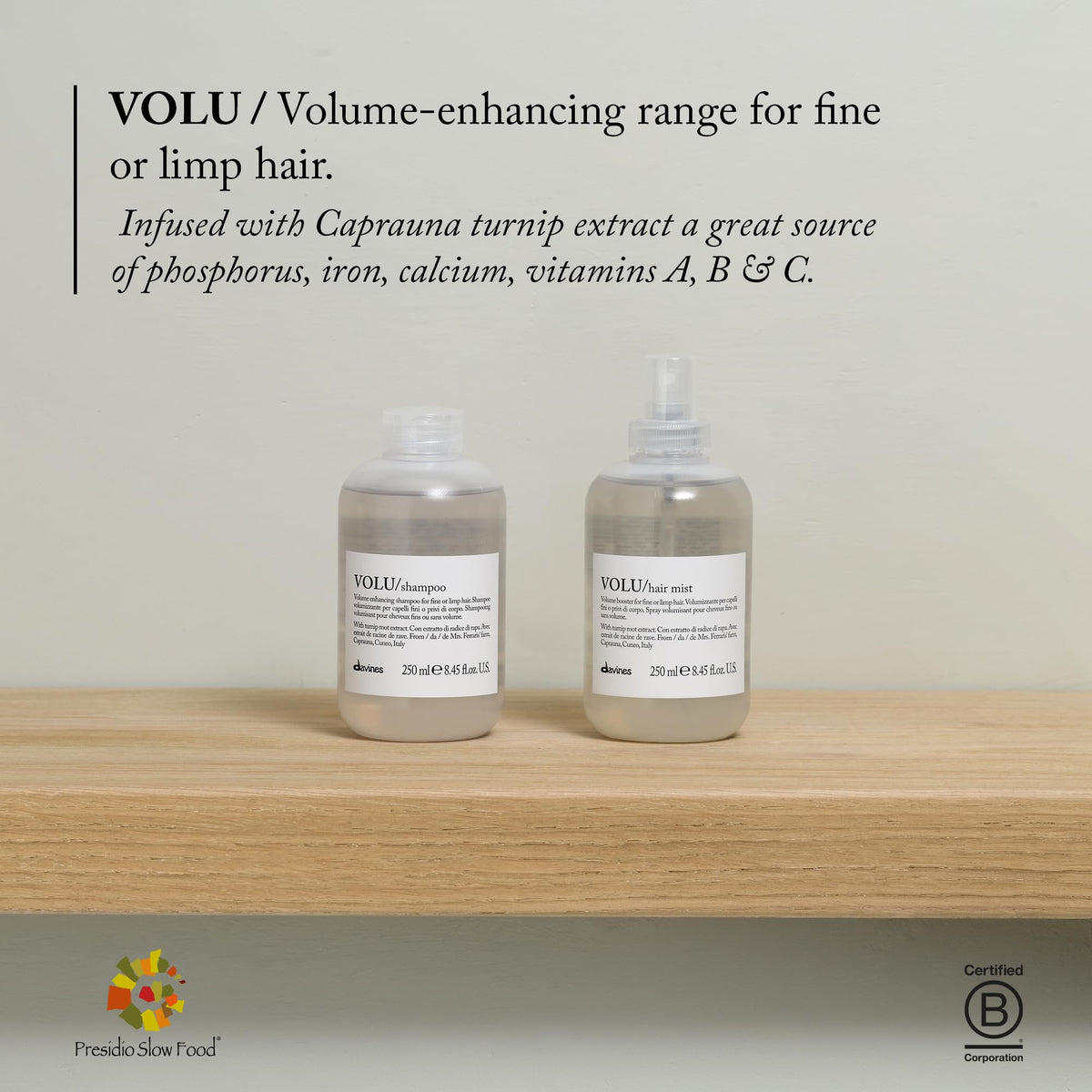 Davines VOLU in-shower use showing easy lather and thorough cleansing