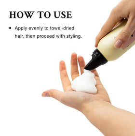 Davines mousse being applied to towel-dried hair to boost body
