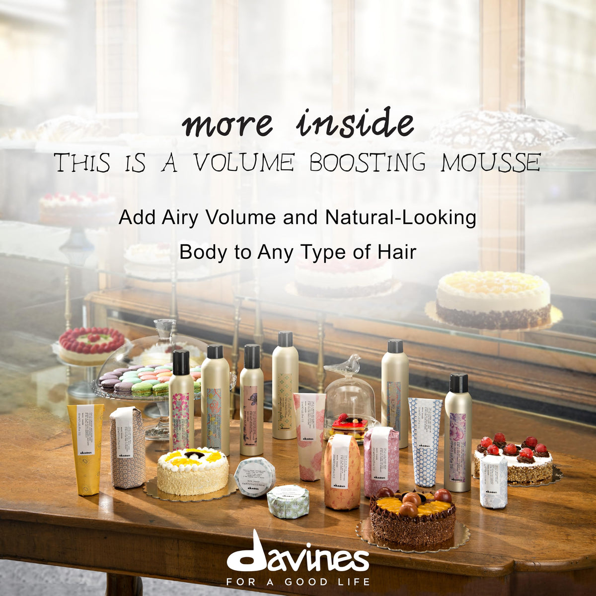 Davines mousse dispensed in hand ready to apply for controlled styling