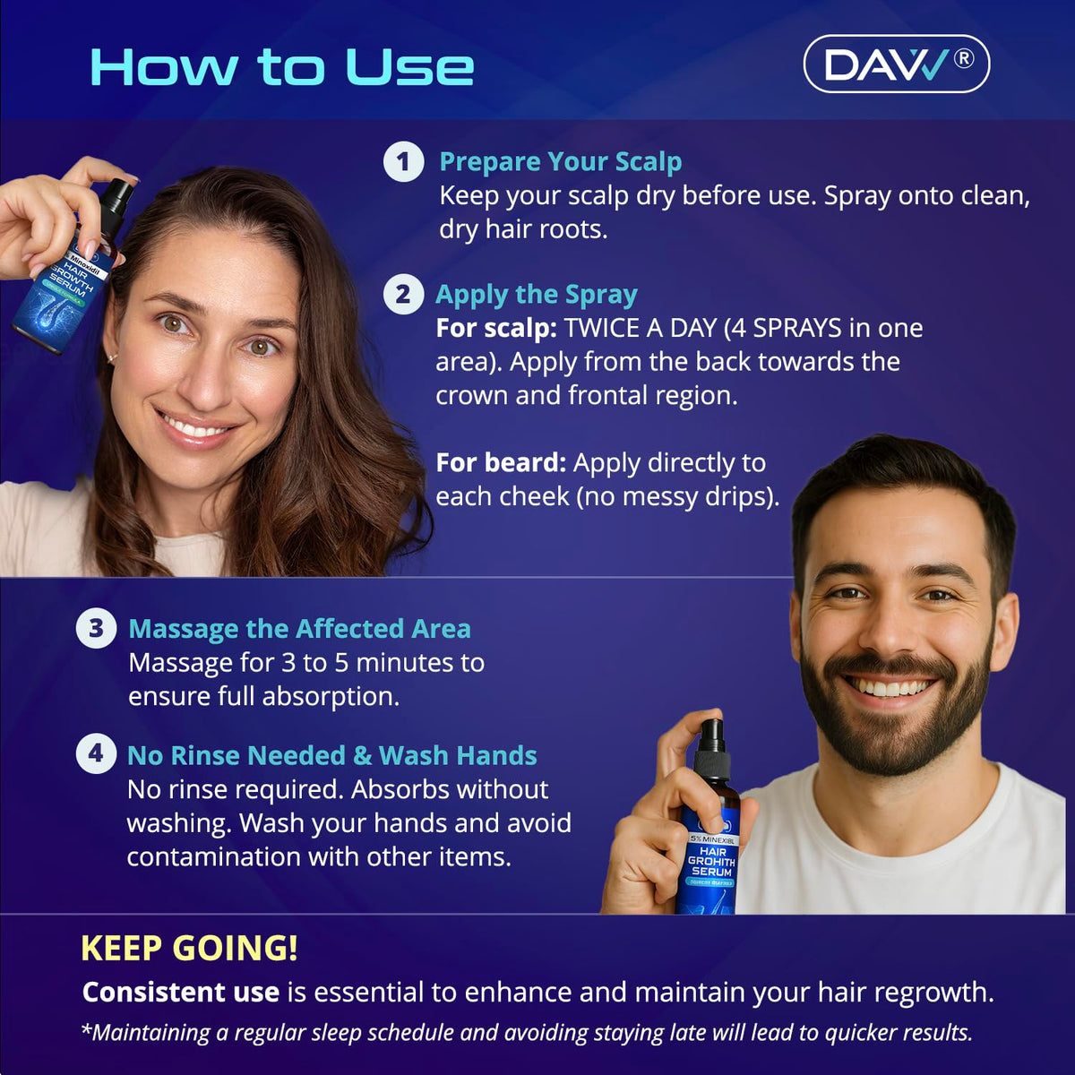 DAVV being applied to scalp for direct delivery to thinning areas