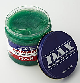 DAX open tin texture close-up showing creamy pomade for easy styling