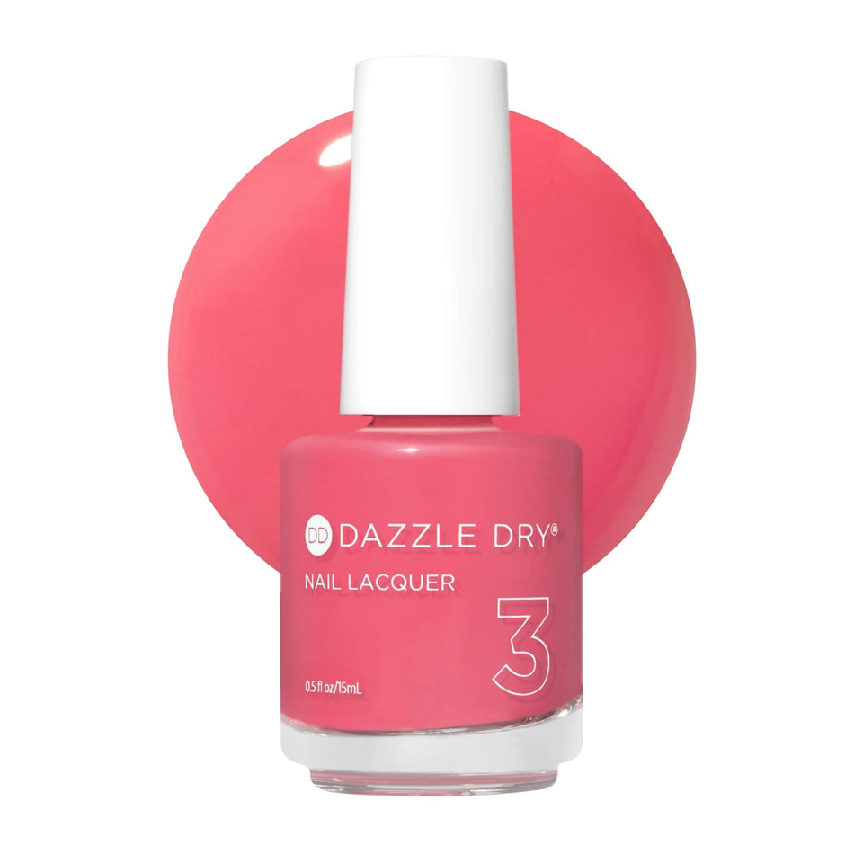 Dazzle Dry bottle front view showing Carnival Coral color and packaging benefit