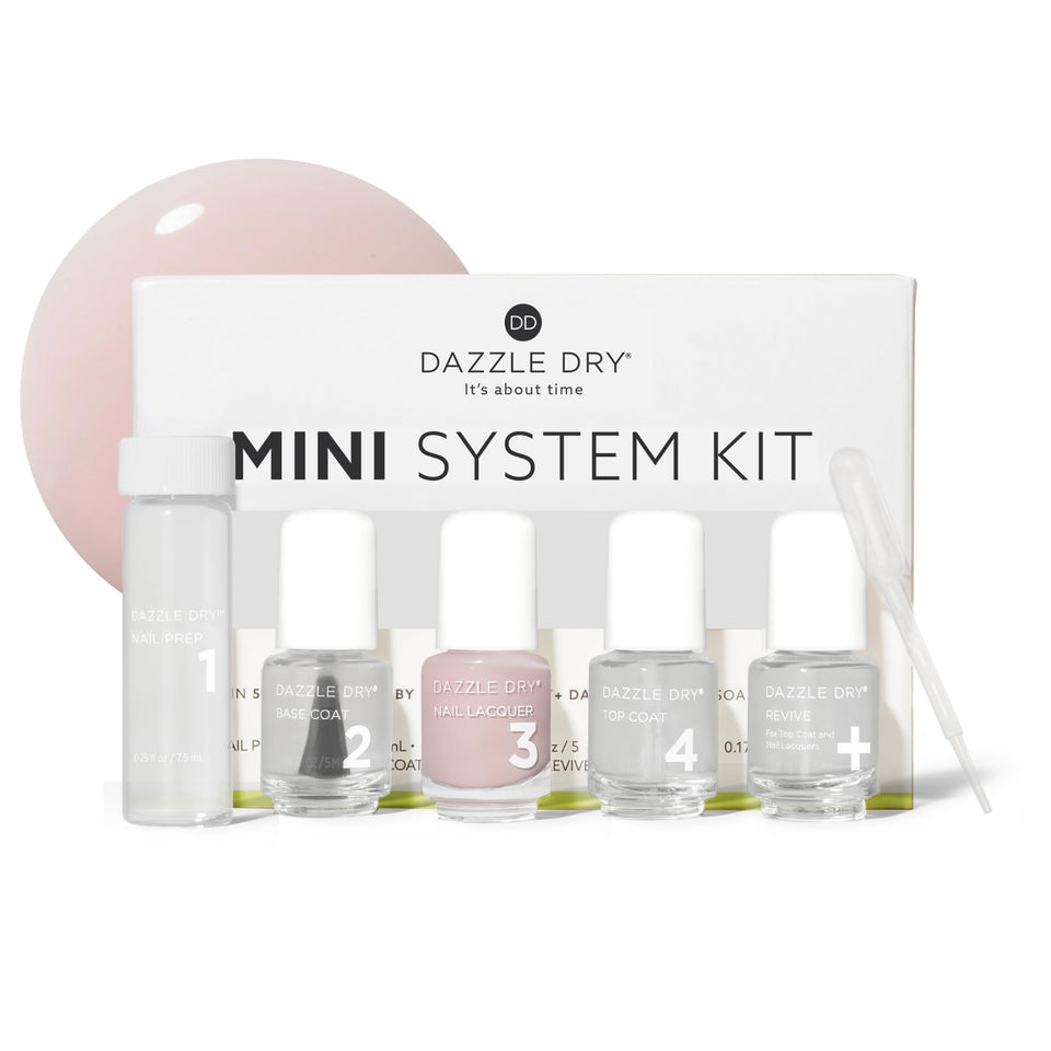 Dazzle Dry front packaging showing the complete mini kit and convenience