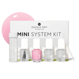 Dazzle Dry mini kit front packaging showing compact travel set and easy benefits
