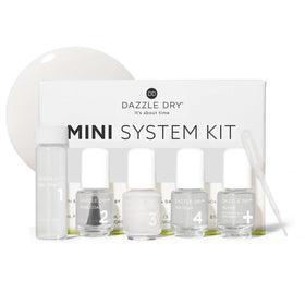 Dazzle Dry front packaging showing complete mini 4-step kit and travel convenience