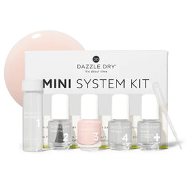 Dazzle Dry mini kit front packaging showing five pieces and benefits