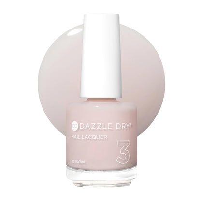 Dazzle Dry bottle front view showing pale pink shade and branding for clear identification