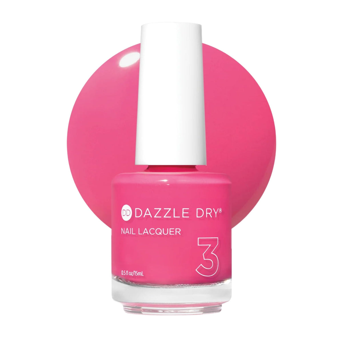 Dazzle Dry Raspberry Crème front bottle view shows creamy raspberry color and benefit of full-coverage