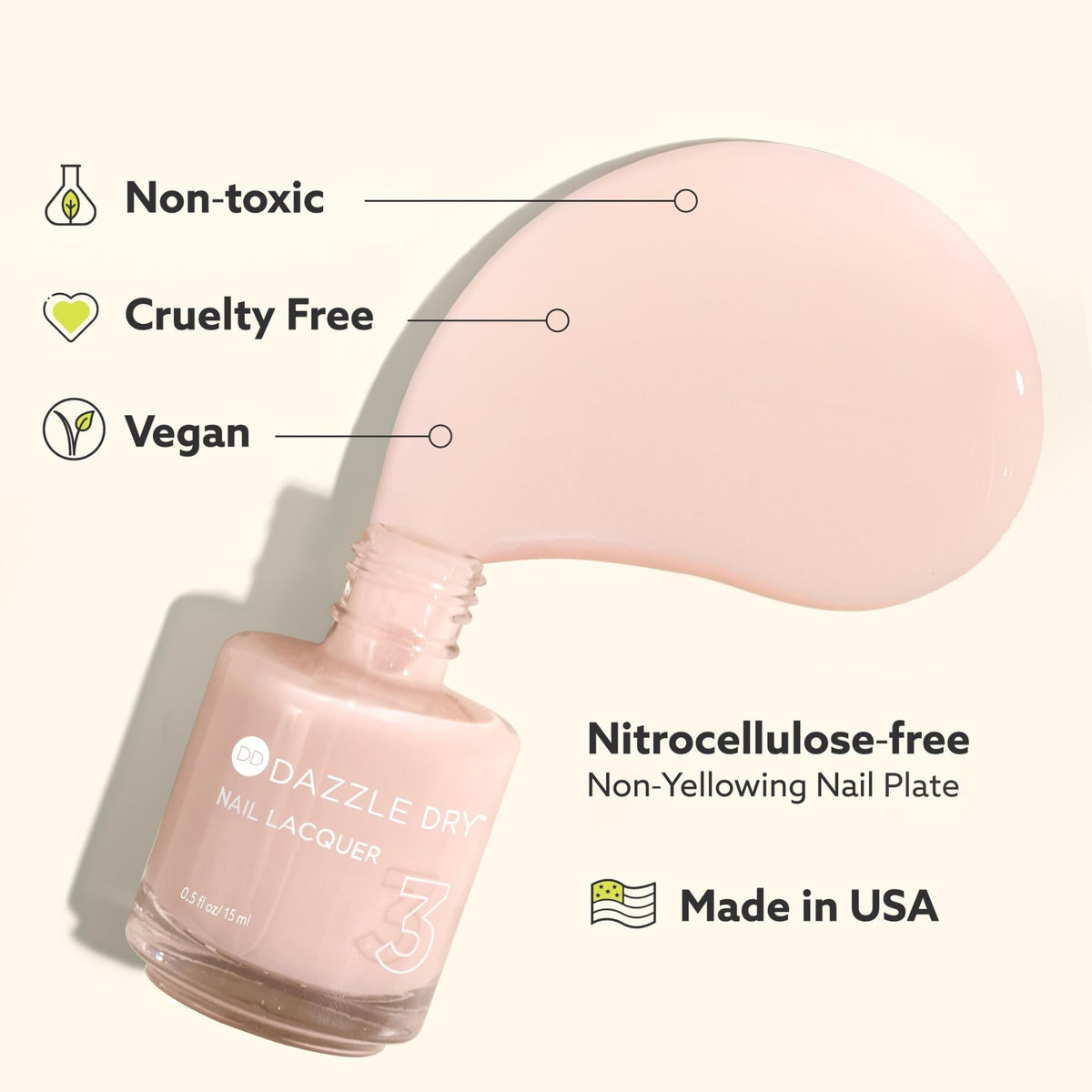 Dazzle Dry 15 mL bottle next to common objects, compact travel-friendly size