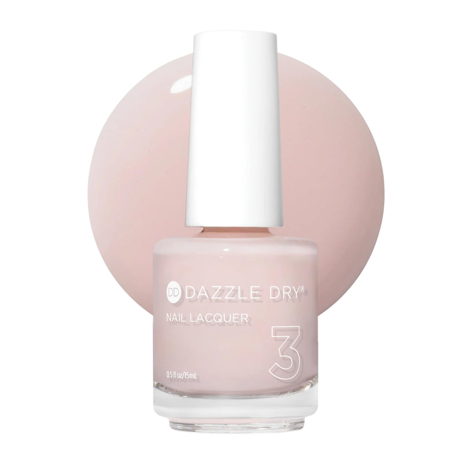 Dazzle Dry front packaging showing Strawberry Macaron shade, clear color preview and durable finish