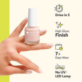 Dazzle Dry top coat bottle next to a coin for scale, showing convenient 0.5 fl oz size
