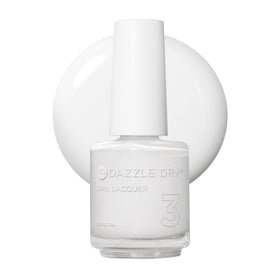 Dazzle Dry front bottle showing stark white lacquer and clear branding for confident color