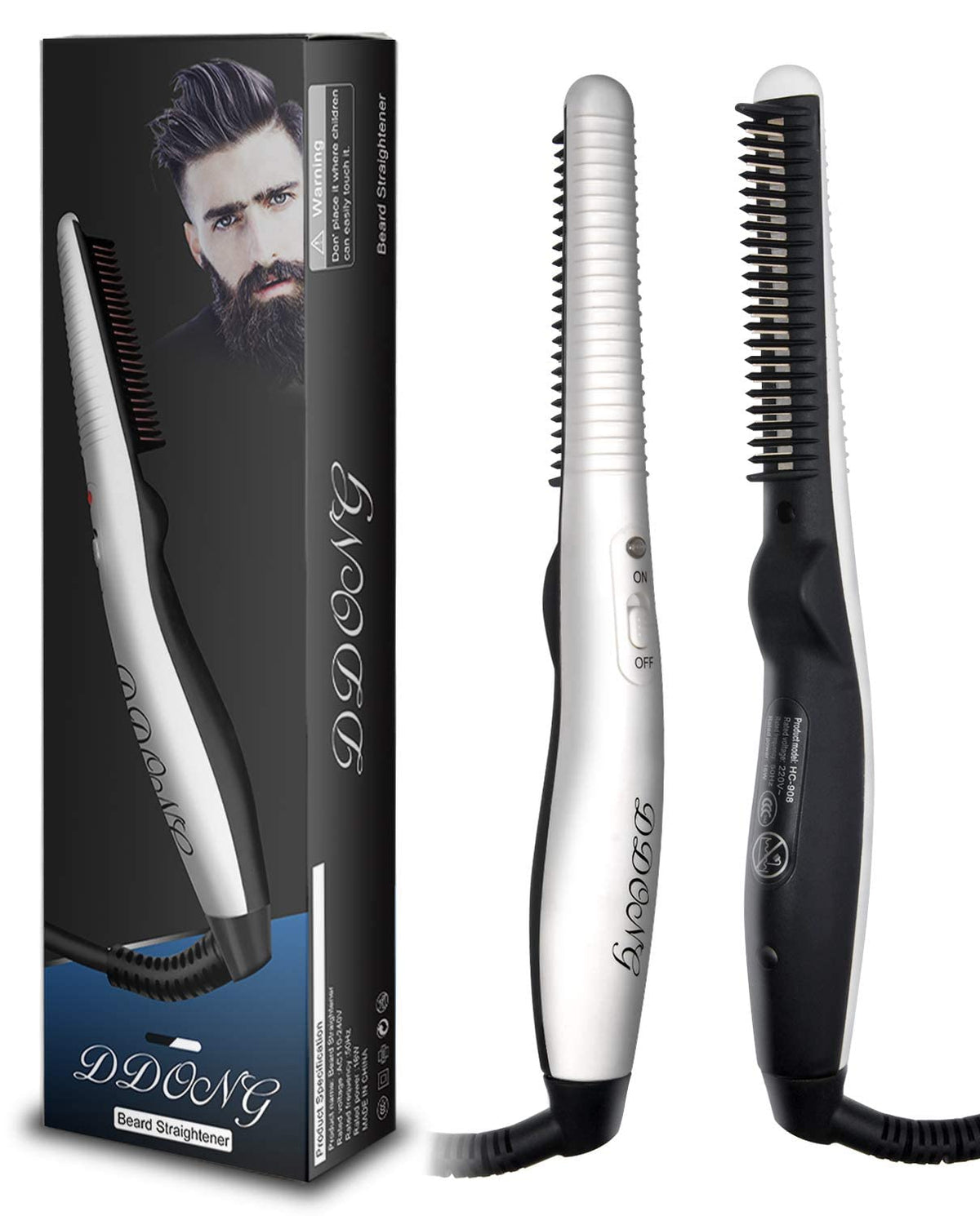 DDONG front view of heated beard comb showing compact design and controls, simplifies grooming