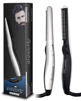 DDONG front view of heated beard comb showing compact design and controls, simplifies grooming