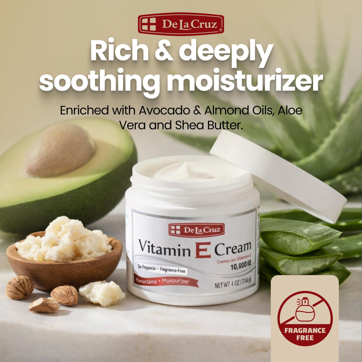 De La Cruz open jar close-up highlighting creamy texture and absorbency