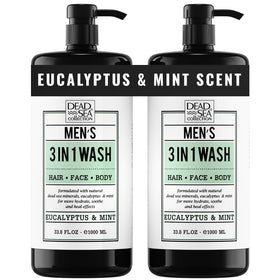 Dead Sea Collection front bottle showing eucalyptus mint scent and benefits