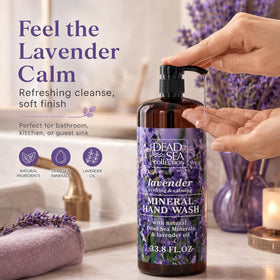 Dead Sea Collection ingredients list closeup highlighting Dead Sea minerals and lavender oil