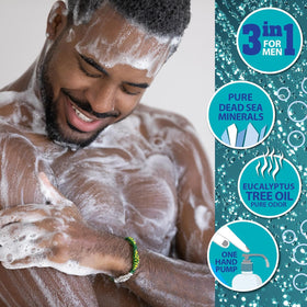 Dead Sea Collection in-use shower scene showing efficient 3-in-1 grooming