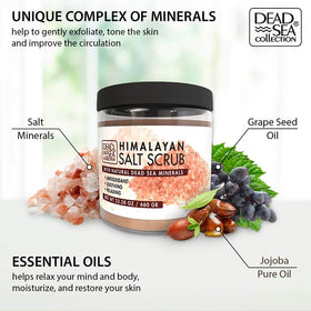 Dead Sea Collection salt scrub texture close-up revealing mineral grains and oils