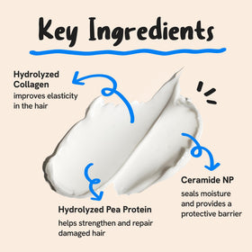 DEAR HAIR collage of collagen and pea protein, highlights strengthening benefit