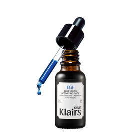 DearKlairs front bottle view showing sleek dropper packaging and calming blue tint benefit