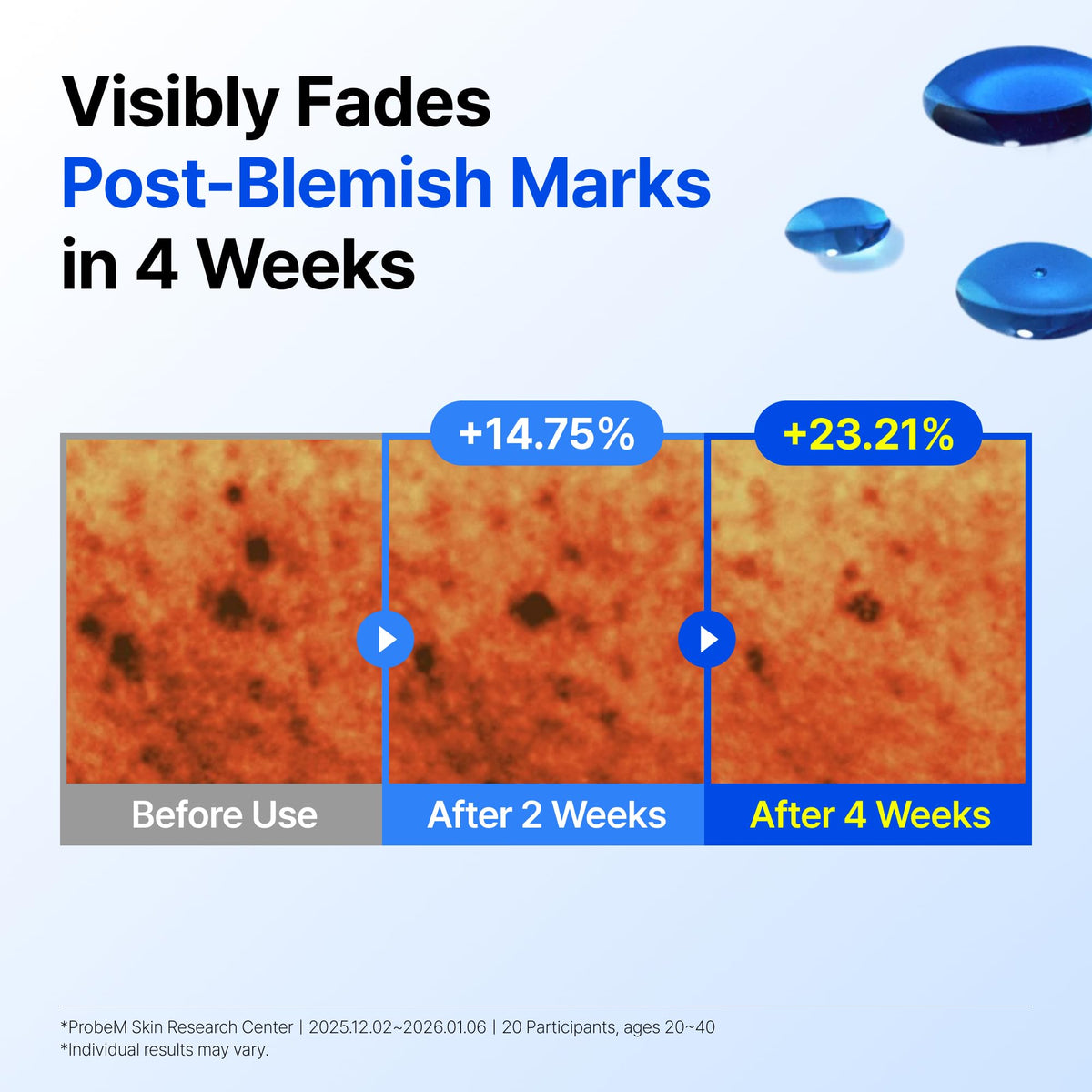 DearKlairs blue serum on palm showing lightweight spreadability and fast absorption benefit