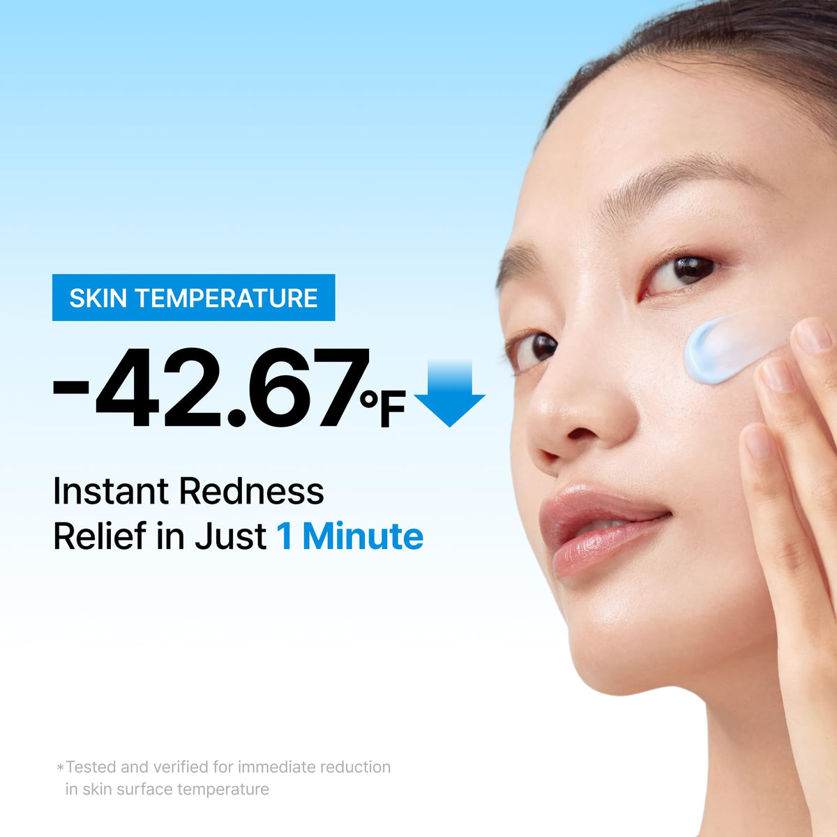 DearKlairs cream on fingertip demonstrating gentle application and instant cooling