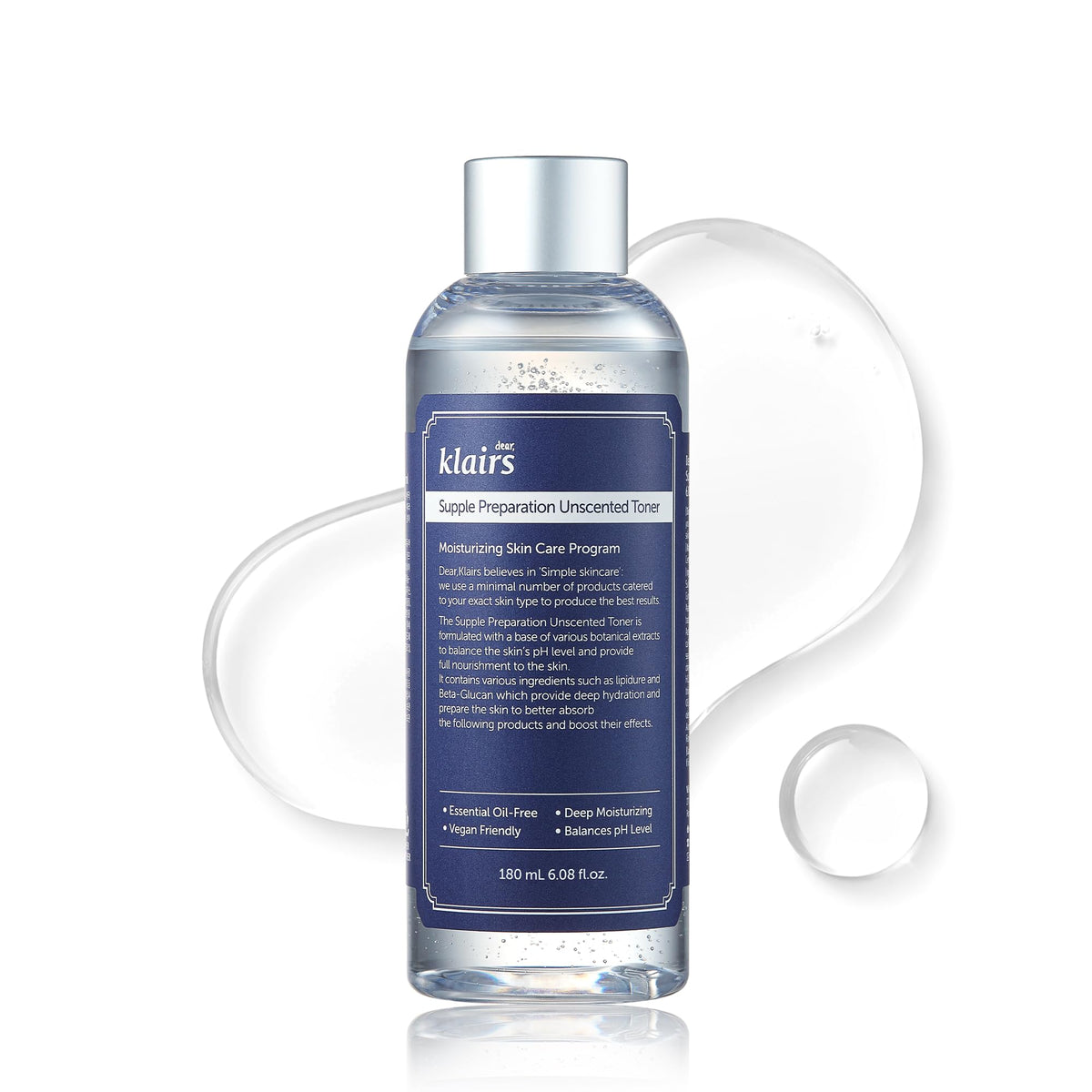 DearKlairs bottle front view showing sleek packaging and clear hydration benefits