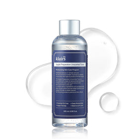 DearKlairs bottle front view showing sleek packaging and clear hydration benefits