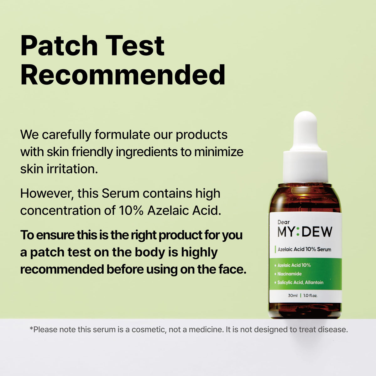 DearMYDEW before-and-after cheek visual implying reduced redness and improved clarity