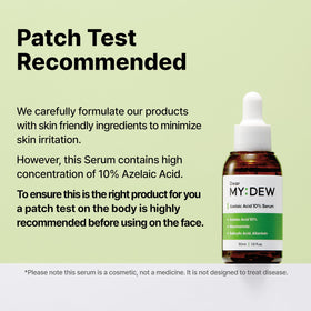 DearMYDEW before-and-after cheek visual implying reduced redness and improved clarity