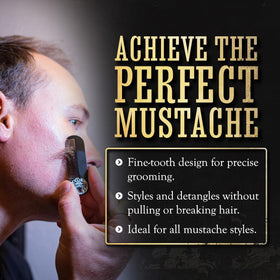 Death Grip comb used to style a handlebar mustache demonstrating shaping control benefit
