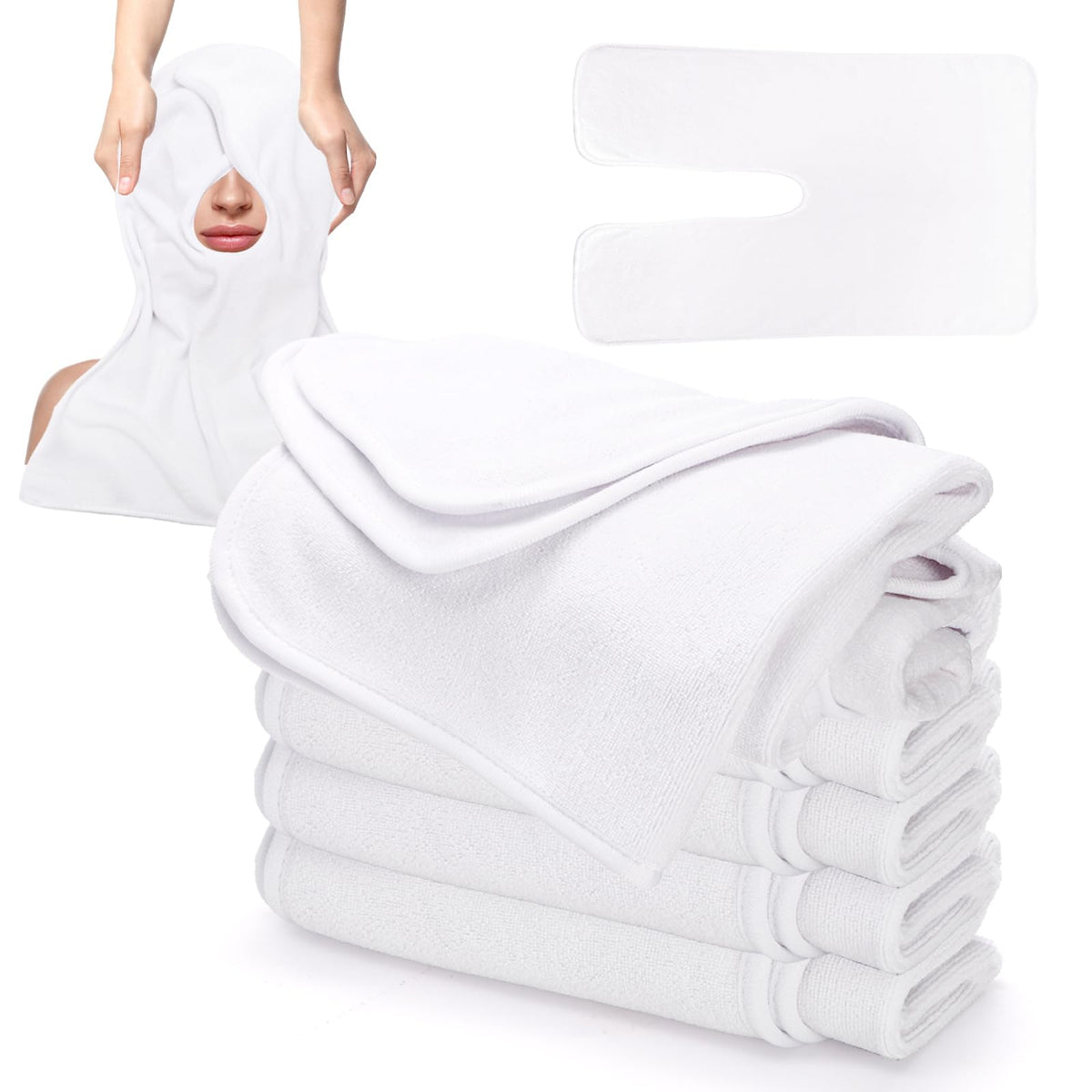DEAYOU front pack view showing six white facial towels and value