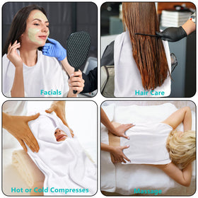 DEAYOU stacked six towels on shelf suggesting salon-ready rotation