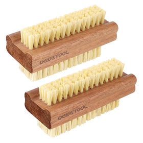DEBETOOL front view of acacia nail brush showing sturdy handle and bristles for reliable cleaning