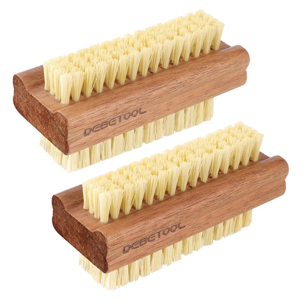 DEBETOOL front view of acacia nail brush showing sturdy handle and bristles for reliable cleaning