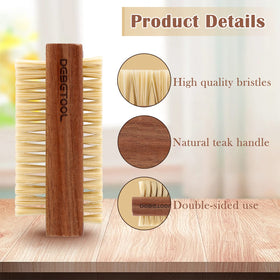 DEBETOOL hand holding brush to show size and ergonomic grip for comfortable use