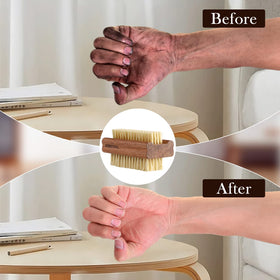 DEBETOOL brush beside travel items illustrating portability and on-the-go nail care