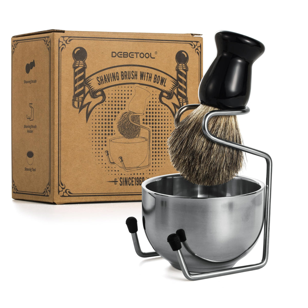 DEBETOOL brush front view showing full bristles and polished handle for comfortable grip