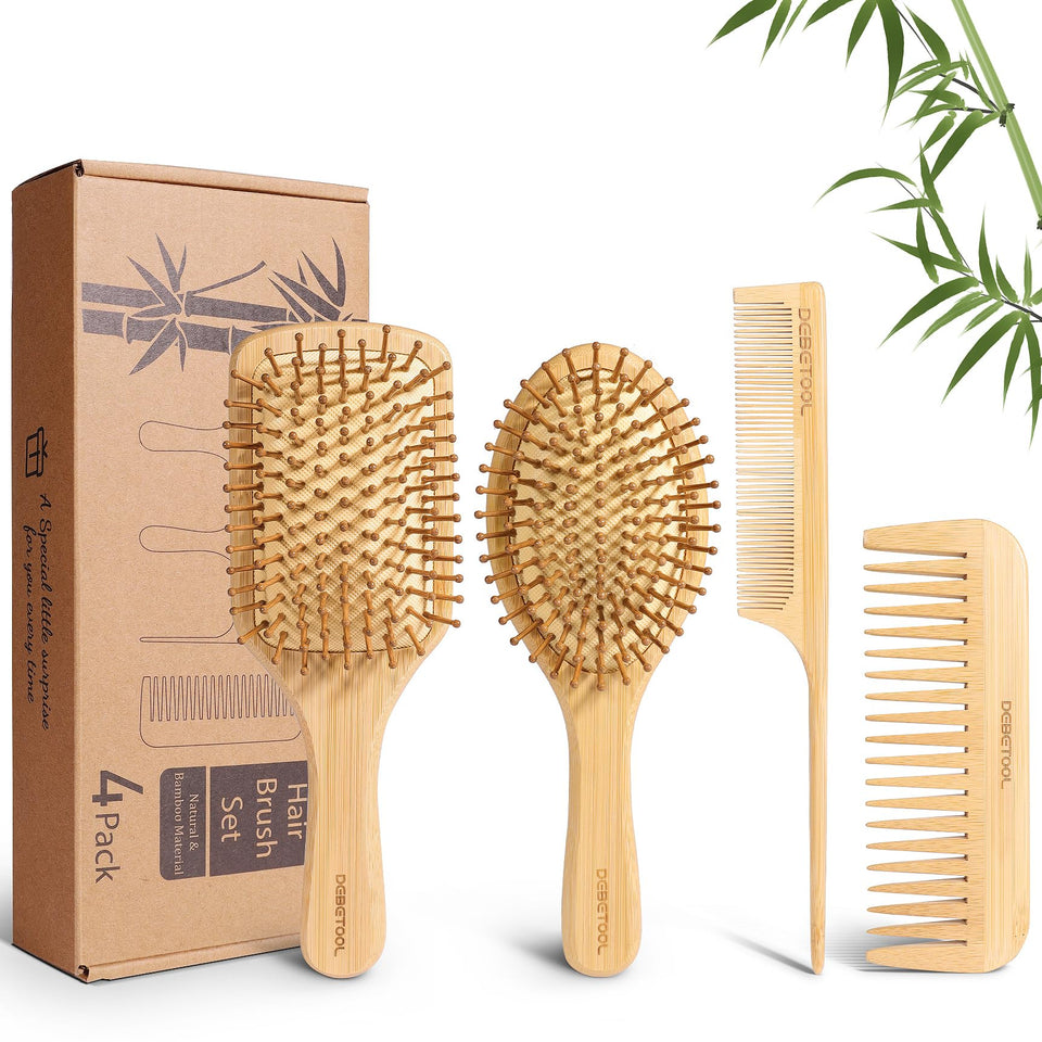 DEBETOOL front packaging showing full bamboo brush set and eco benefit