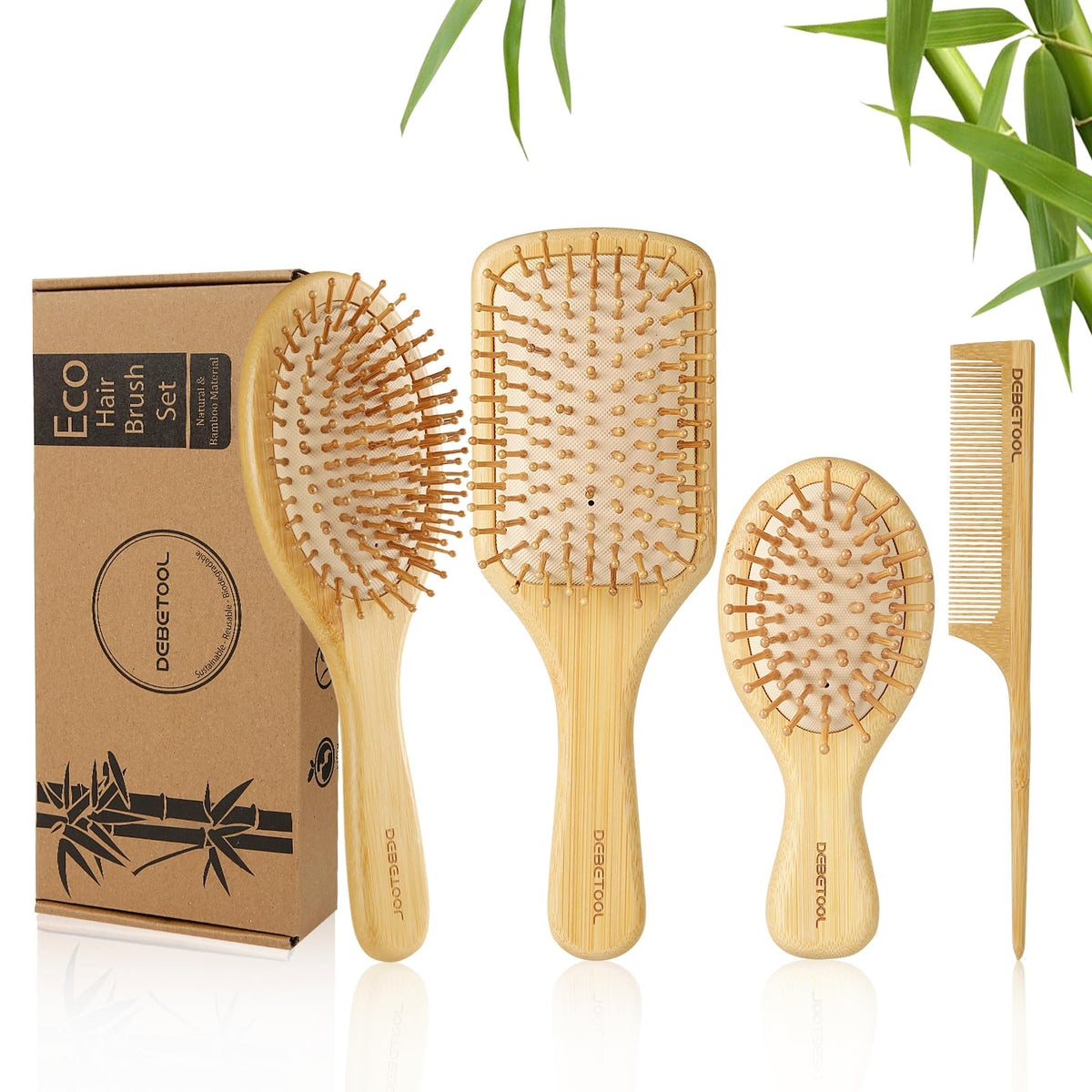 DEBETOOL paddle brush front view showing gentle detangling benefit