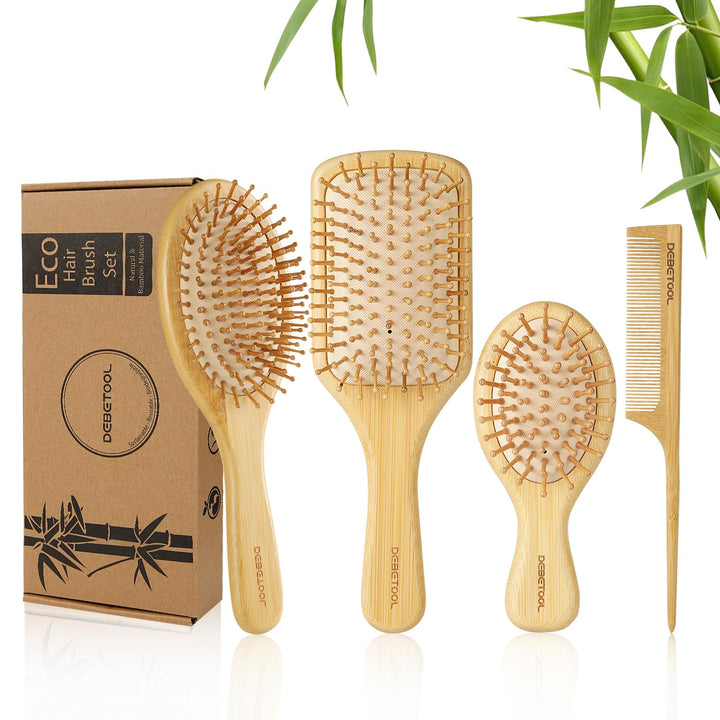 DEBETOOL paddle brush front view showing gentle detangling benefit