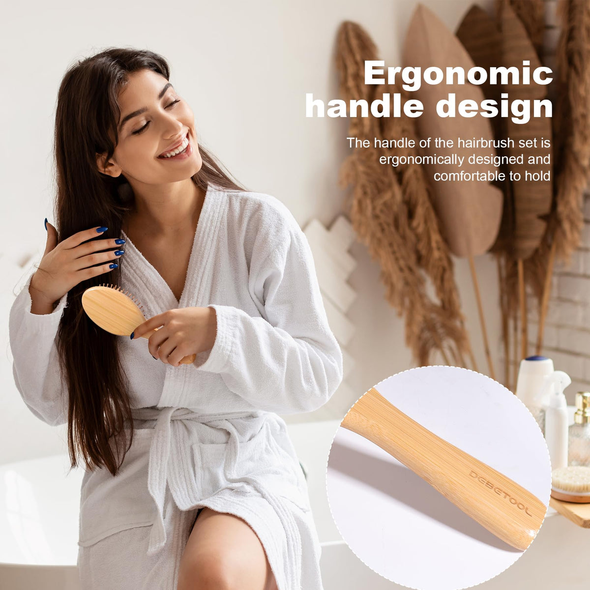 DEBETOOL bamboo brush set on bathroom vanity suggesting natural routine